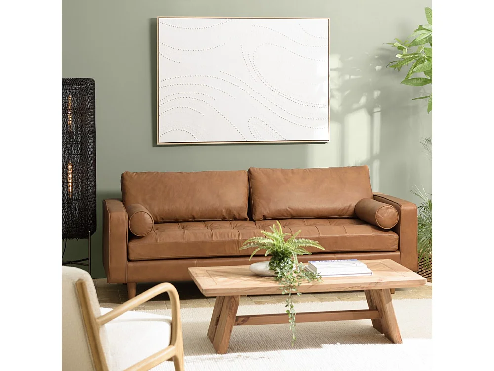 HOMER - Décoration murale 103x143cm blanche à points, cadre naturel