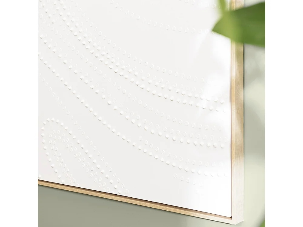 HOMER - Décoration murale 103x143cm blanche à points, cadre naturel