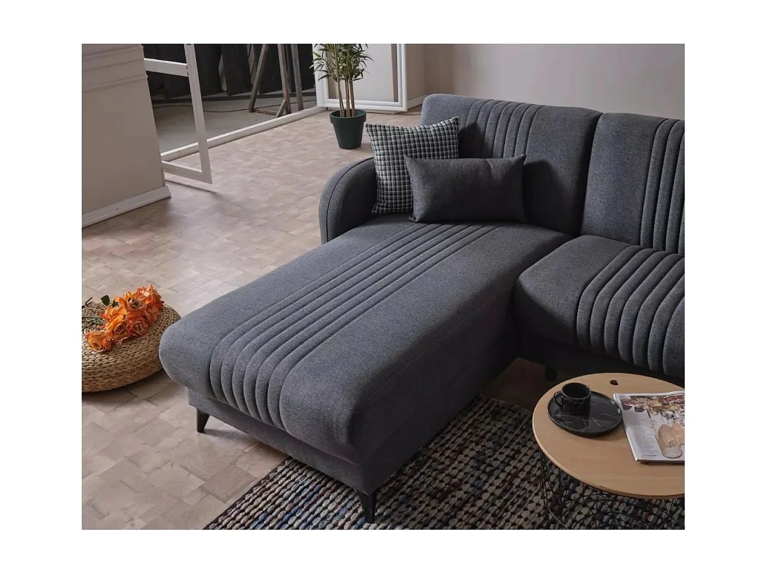 Ecksofa Linea L /Stoffbezug/Anthrazit