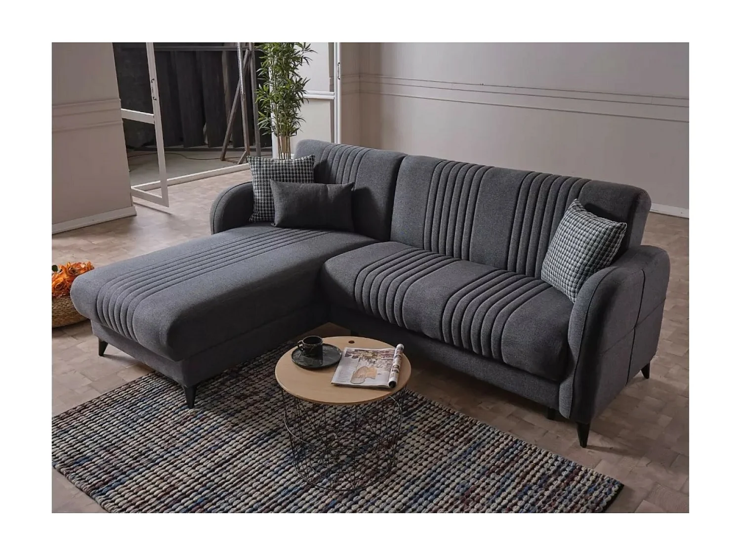 Ecksofa Linea L /Stoffbezug/Anthrazit