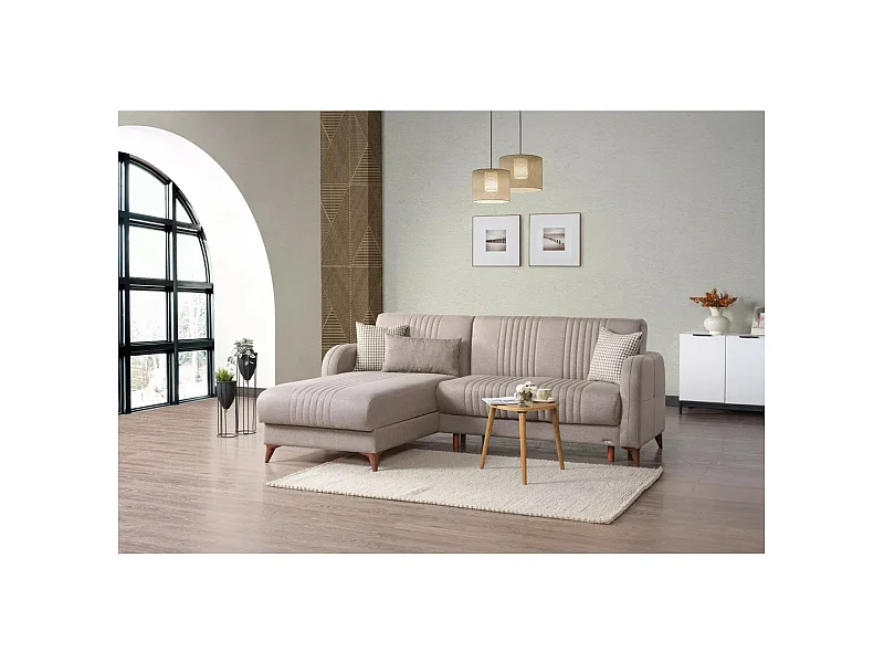 Divano d'angolo Linea L/rivestimento in tessut/Beige