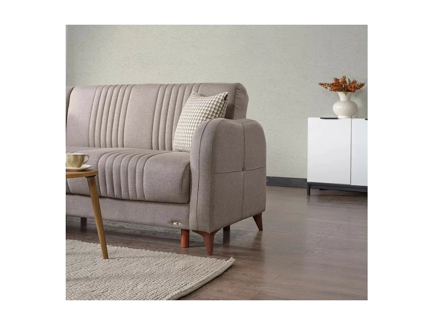 Divano d'angolo Linea L/rivestimento in tessut/Beige