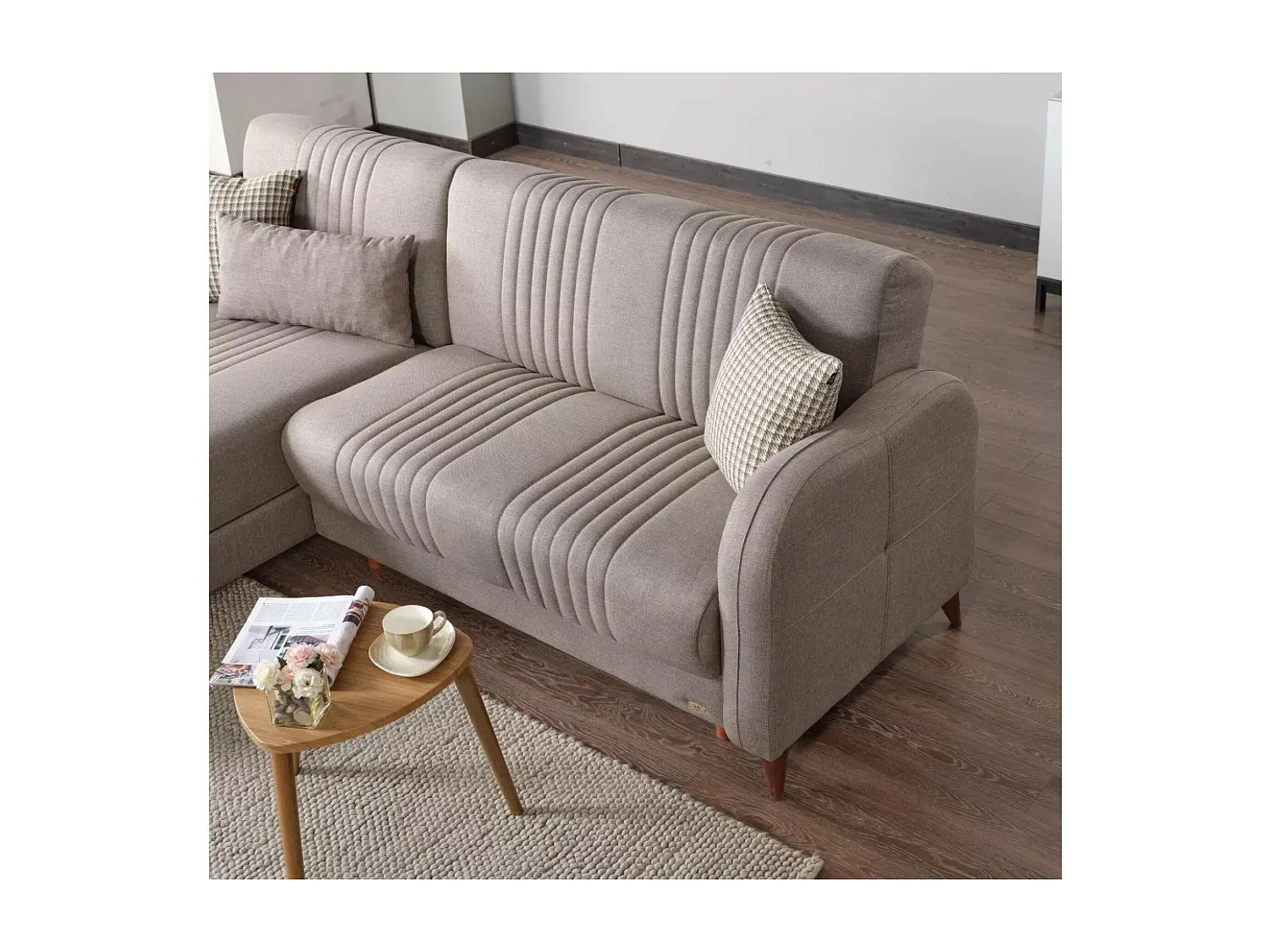 Divano d'angolo Linea L/rivestimento in tessut/Beige