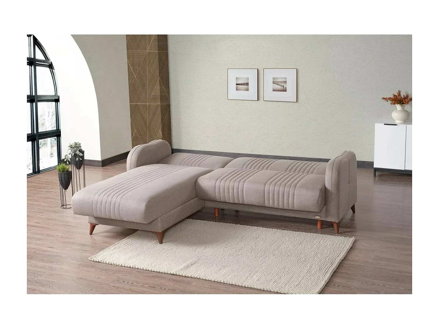 Divano d'angolo Linea L/rivestimento in tessut/Beige