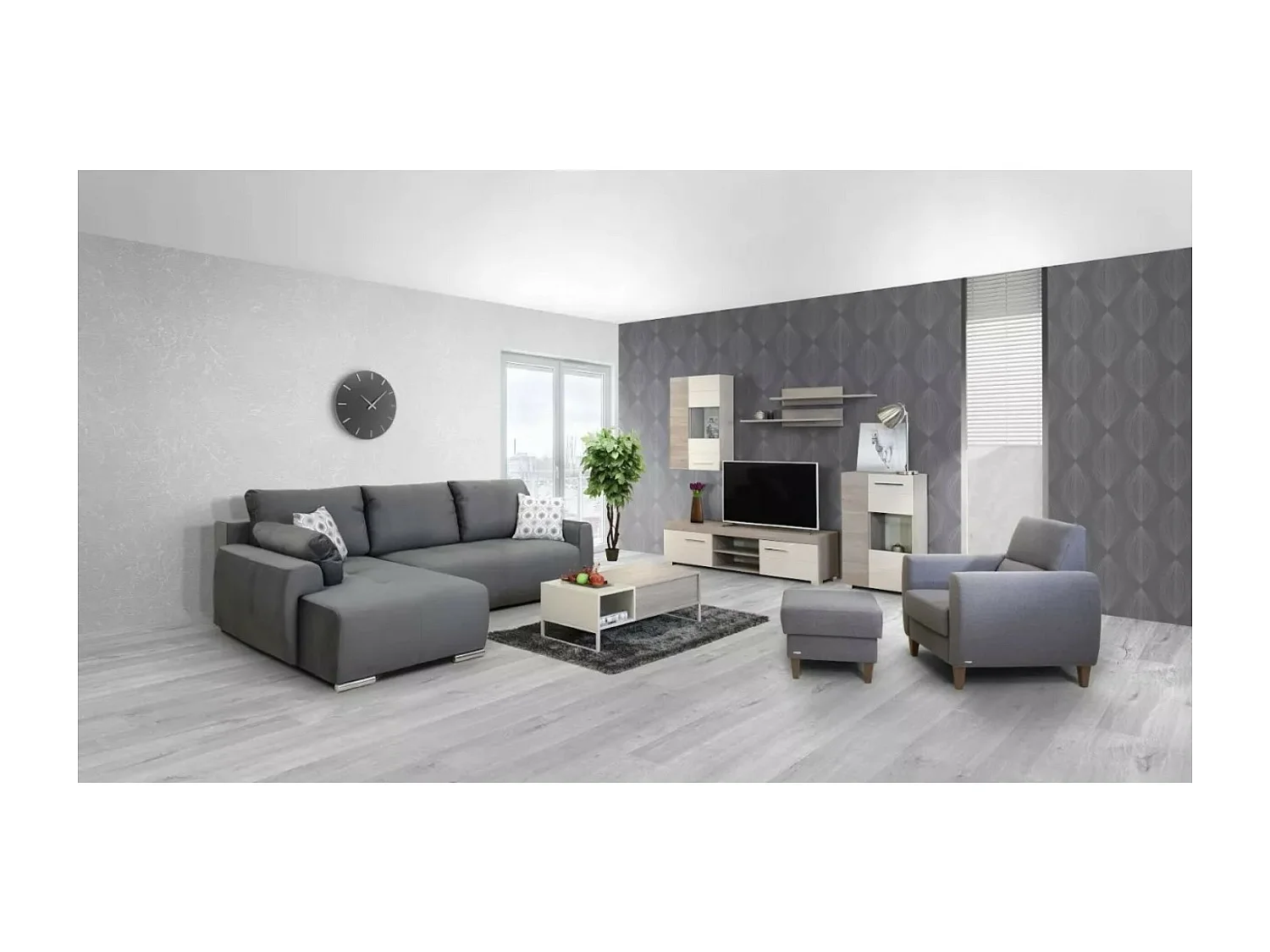 Canapé d'angle Havana L/revêtement tissu/Gris