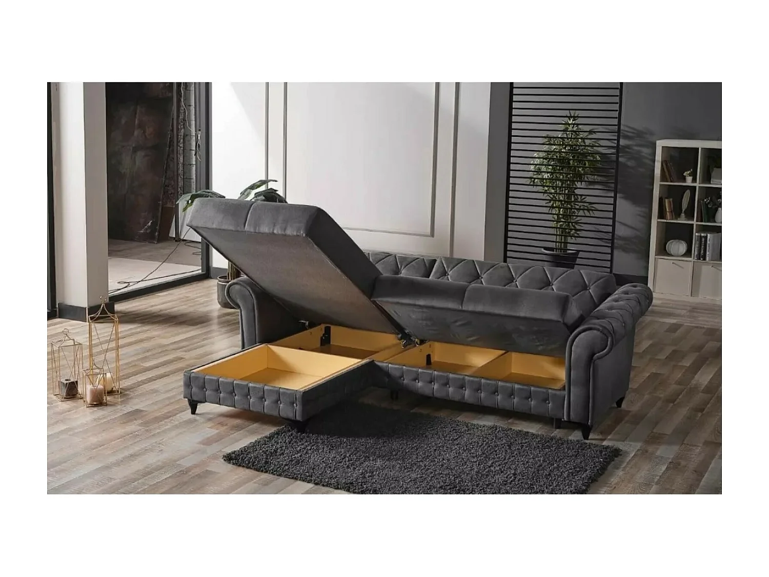 Ecksofa Ibiza L/Stoffbezug/Anthrazit