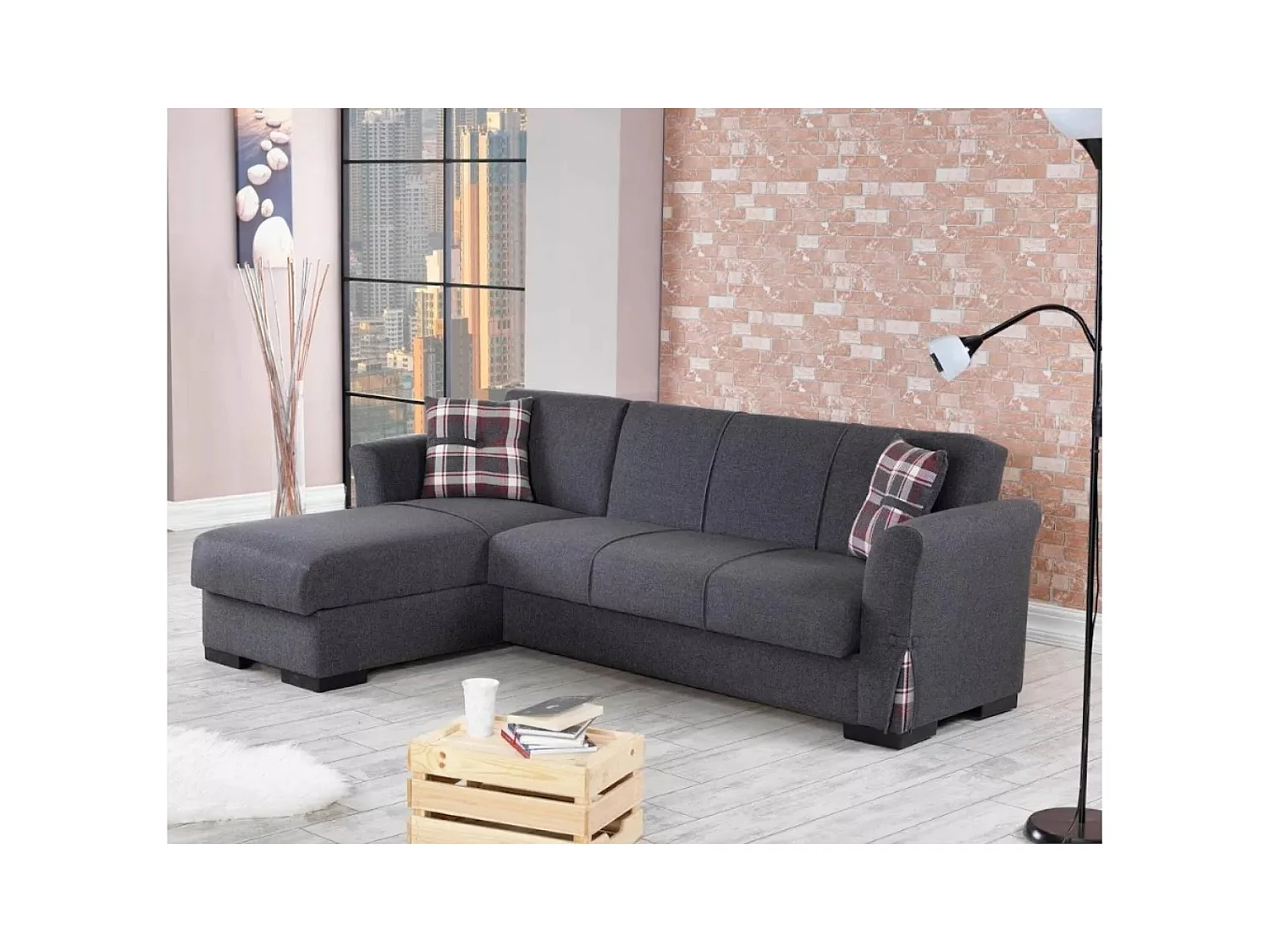 Canapé d'angle Felipe L/revêtement tissu/Anthracite