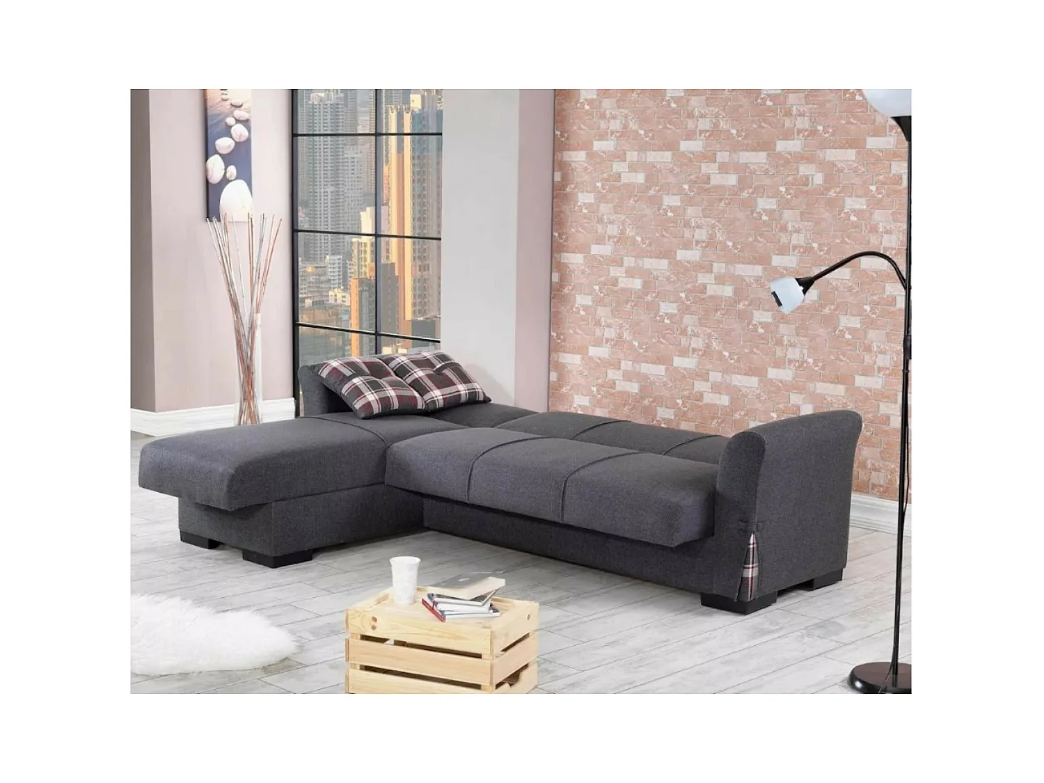 Canapé d'angle Felipe L/revêtement tissu/Anthracite