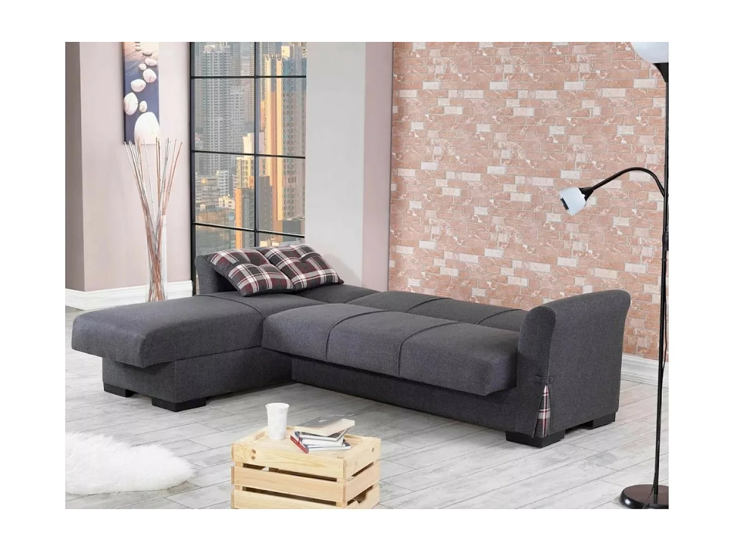 Ecksofa Felipe L/Stoffbezug/Anthrazit