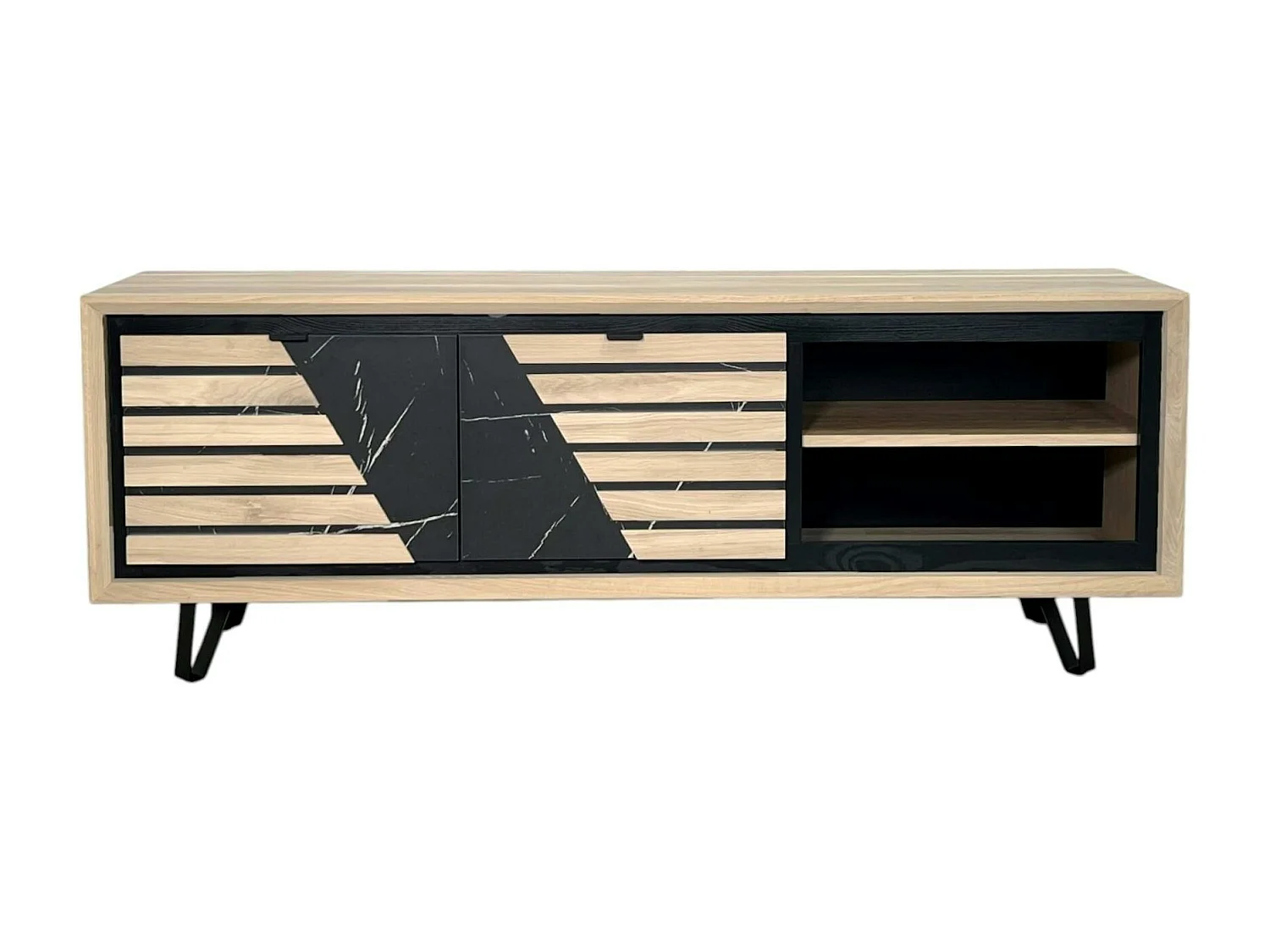 Meuble TV 2 portes chêne blanc décor graphique ESSEN