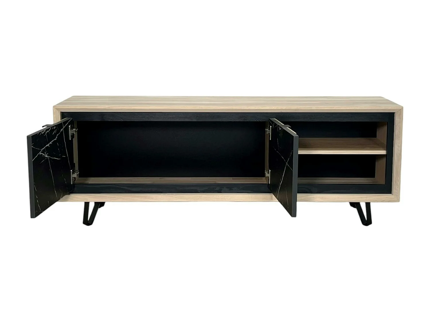 Meuble TV 2 portes chêne blanc décor graphique ESSEN