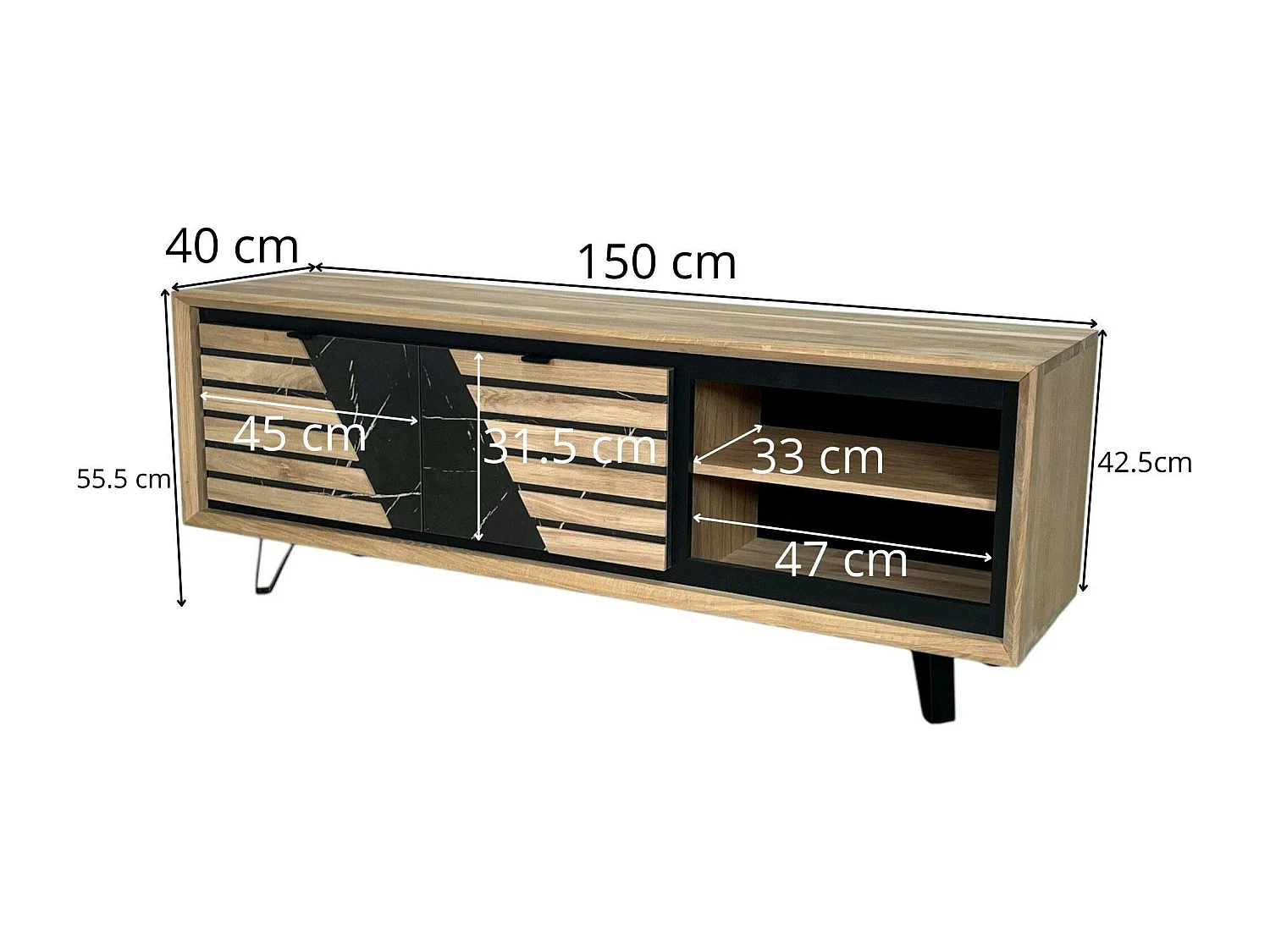 Meuble TV 2 portes chêne blanc décor graphique ESSEN