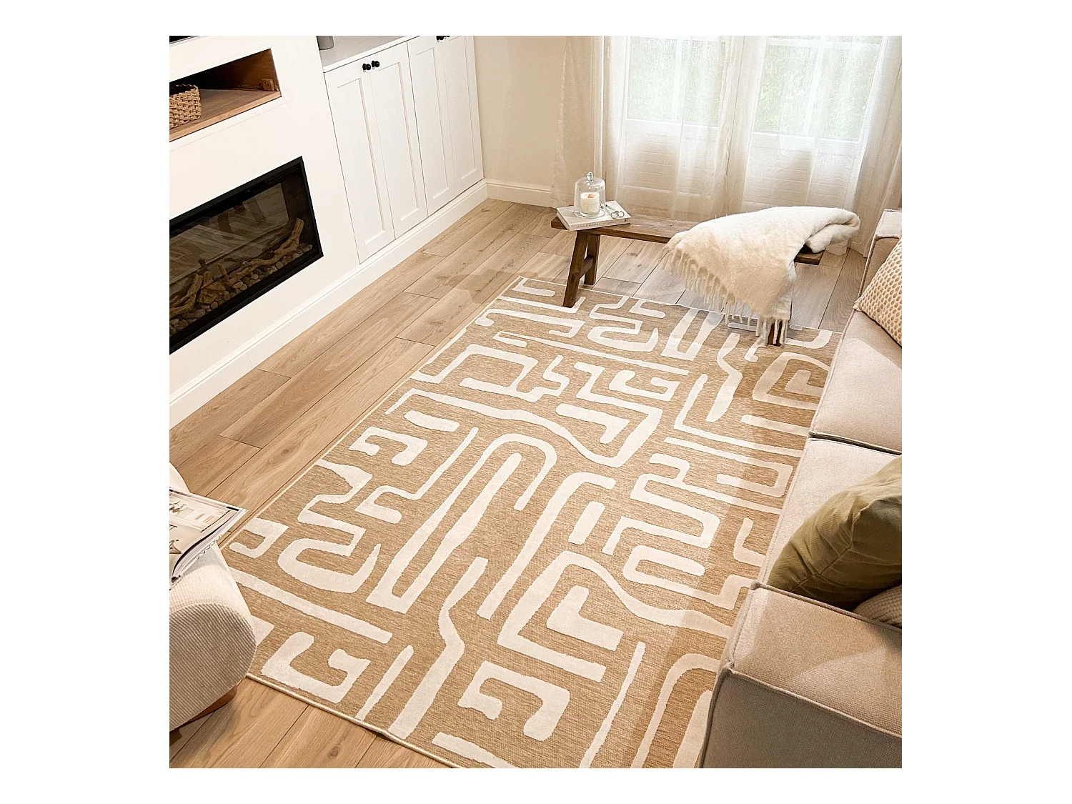 Tapis d'extérieur - 114x170cm - Beige - Réversible - 100% polypropylène - 1350gr / m² - ZANTE