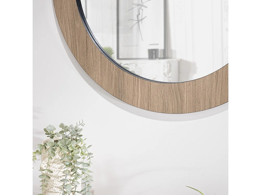 JULIA - Miroir rond D80cm en bois marron
