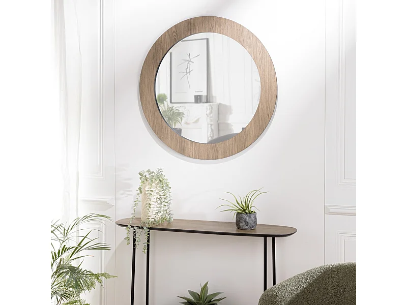 JULIA - Miroir rond D80cm en bois marron