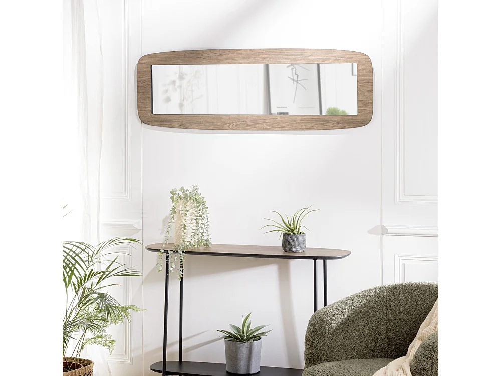 JULIA - Miroir rectangulaire bois 120x40cm angles arrondis marron