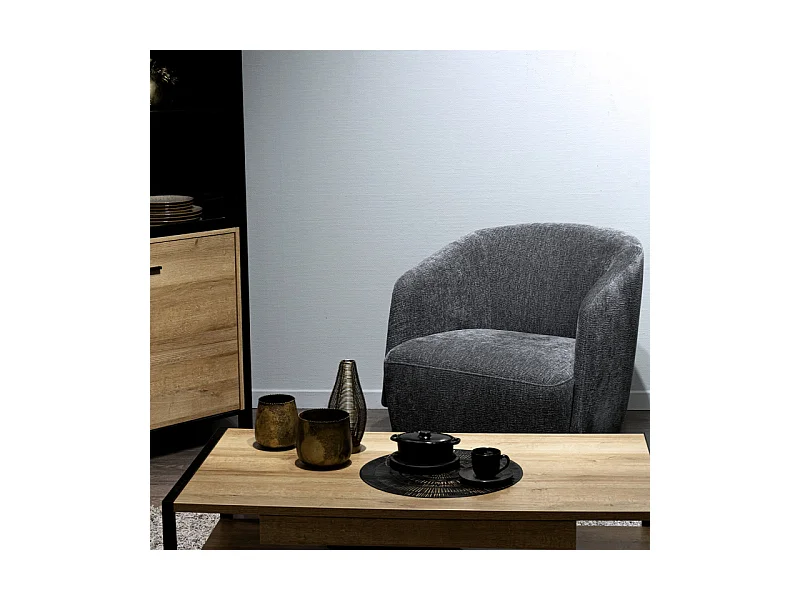 Fauteuil rotatif 360° en tissu doux gris ardoise pied noir – CAMILA