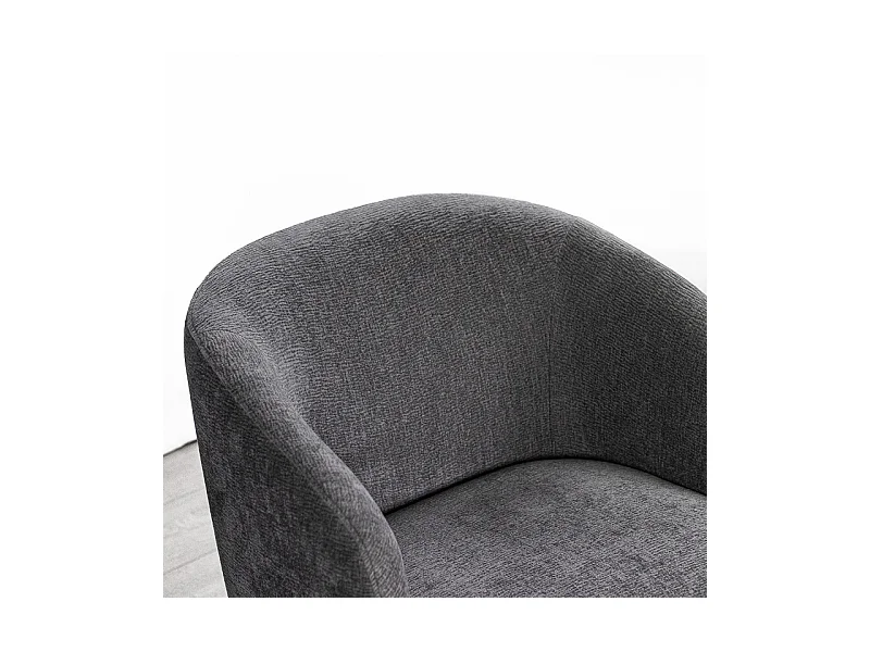Fauteuil rotatif 360° en tissu doux gris ardoise pied noir – CAMILA