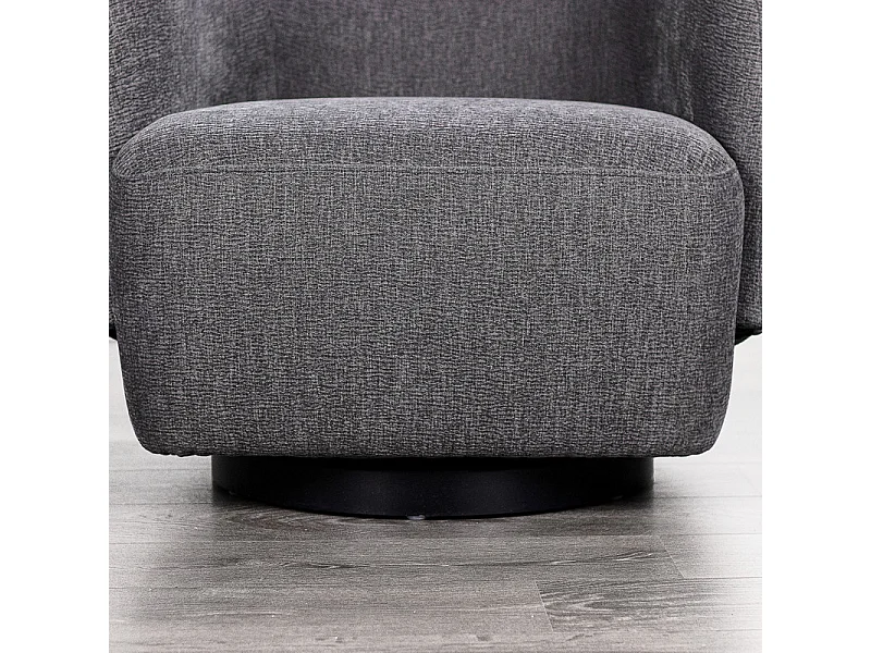 Fauteuil rotatif 360° en tissu doux gris ardoise pied noir – CAMILA