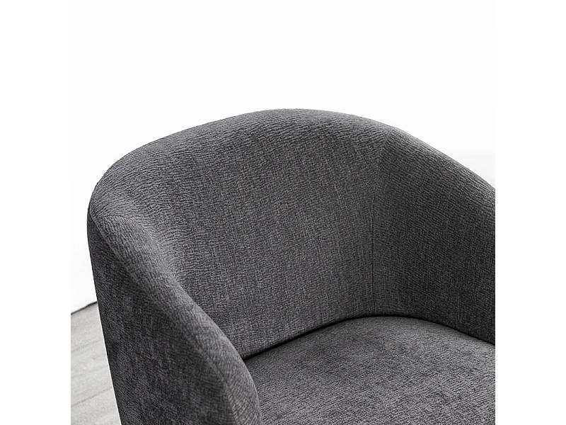 Fauteuil rotatif 360° en tissu doux gris ardoise pied noir – CAMILA