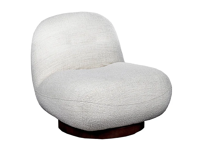 Fauteuil rotatif 360° en tissu bouclette écru pied noyer – CORALINE