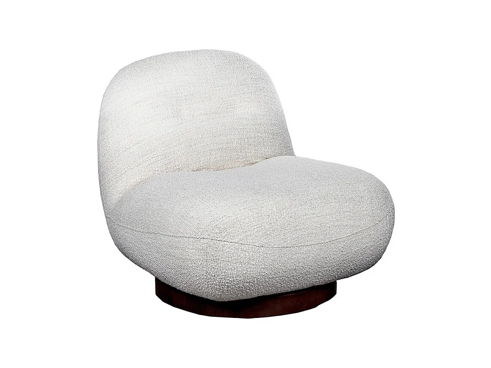 Fauteuil rotatif 360° en tissu bouclette écru pied noyer – CORALINE