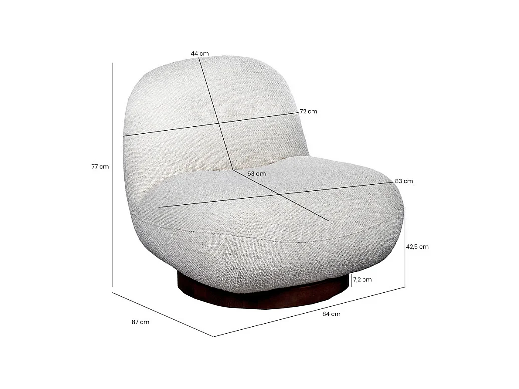 Fauteuil rotatif 360° en tissu bouclette écru pied noyer – CORALINE