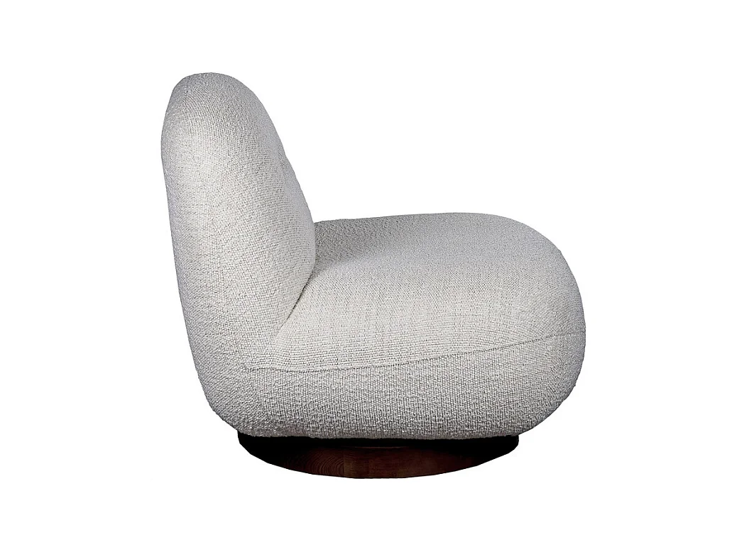 Fauteuil rotatif 360° en tissu bouclette écru pied noyer – CORALINE