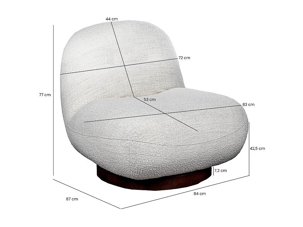 Fauteuil rotatif 360° en tissu bouclette écru pied noyer – CORALINE