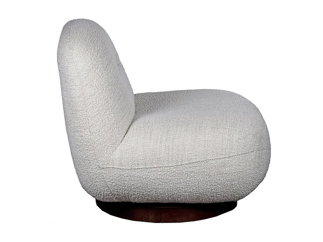 Fauteuil rotatif 360° en tissu bouclette écru pied noyer – CORALINE