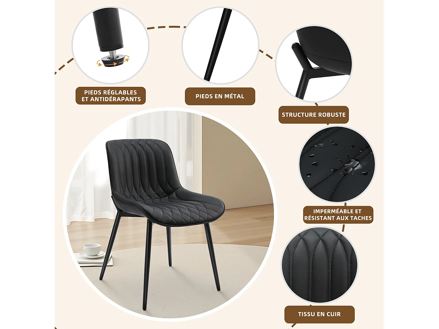 Ensemble de 2 Chaises HOMEMiYN en Cuir Noir Résistant aux Éraflures – Confort Optimal et Solidité Assurée