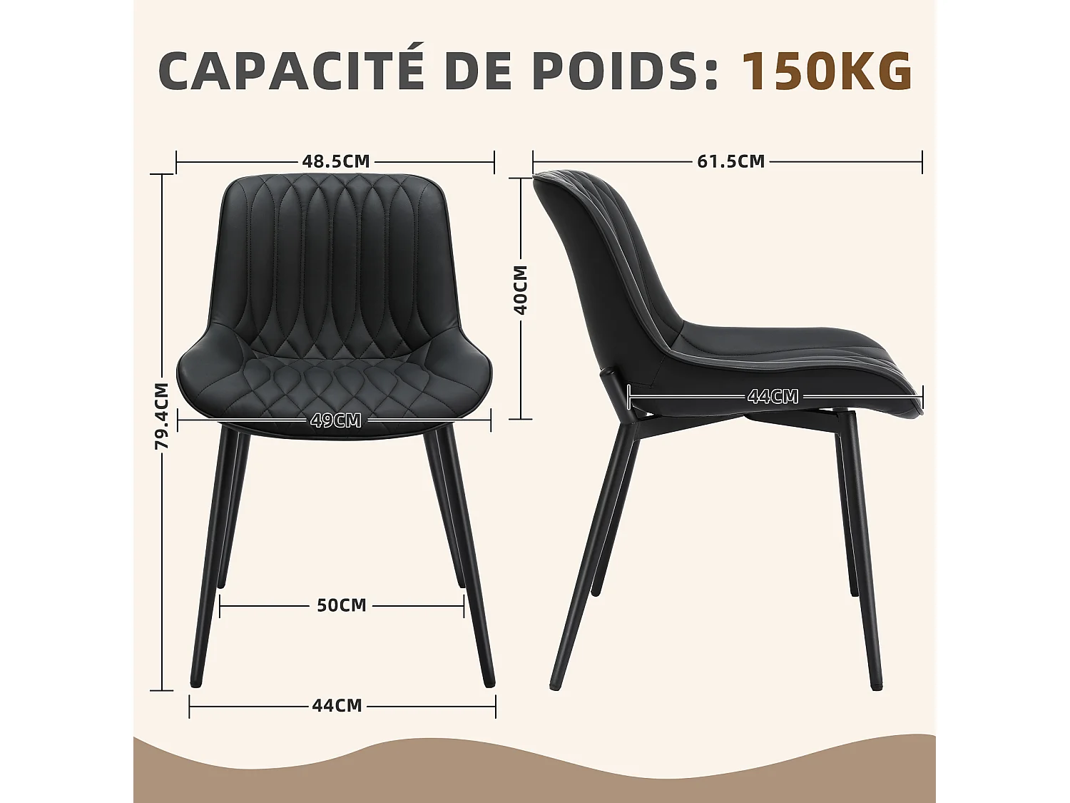 Ensemble de 2 Chaises HOMEMiYN en Cuir Noir Résistant aux Éraflures – Confort Optimal et Solidité Assurée