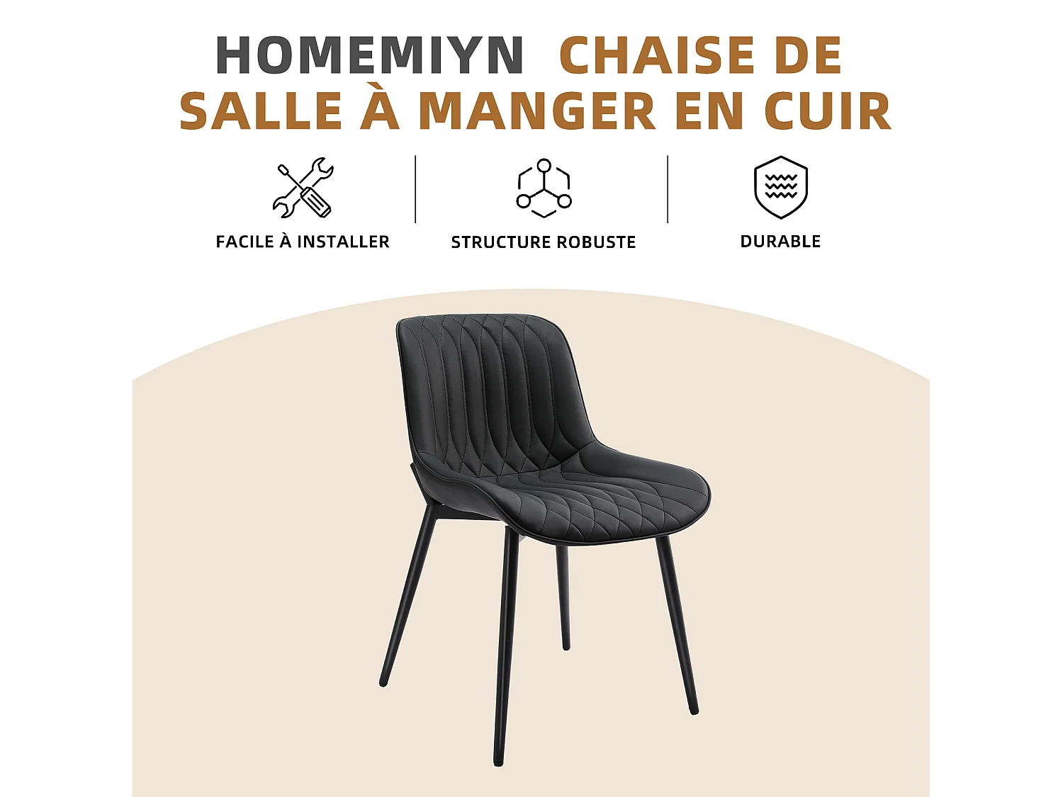 Ensemble de 2 Chaises HOMEMiYN en Cuir Noir Résistant aux Éraflures – Confort Optimal et Solidité Assurée