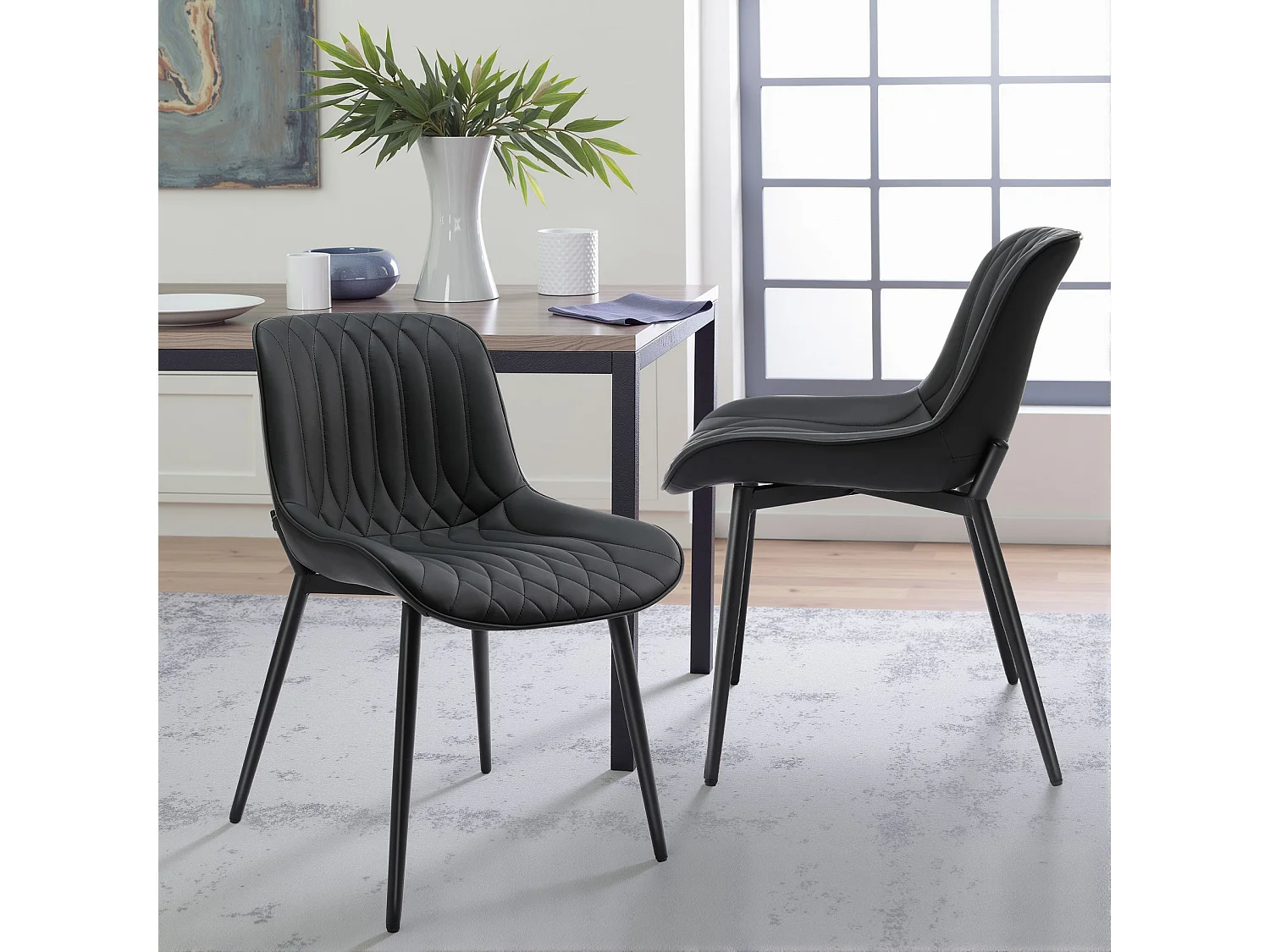 Set van 2 HOMEMiYN Dinerstoelen in Zwart Krasvast Kunstleer – Optimaal Comfort, Stevigheid en Ergonomisch Zitgemak