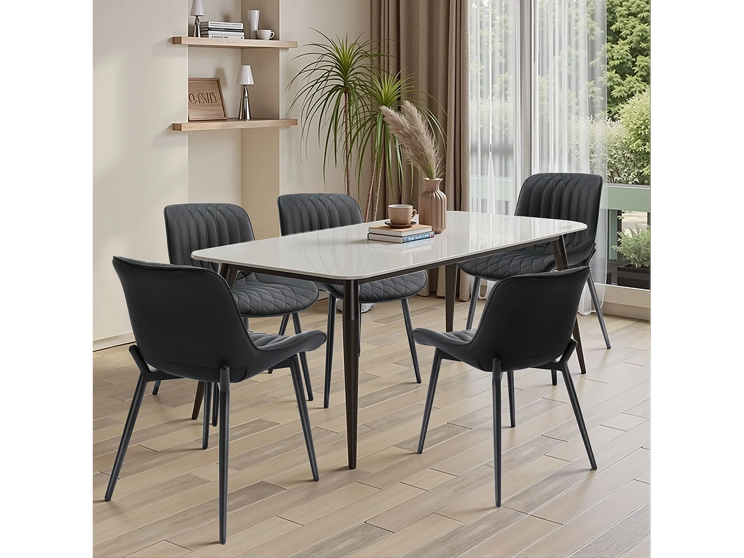 Set van 2 HOMEMiYN Dinerstoelen in Zwart Krasvast Kunstleer – Optimaal Comfort, Stevigheid en Ergonomisch Zitgemak