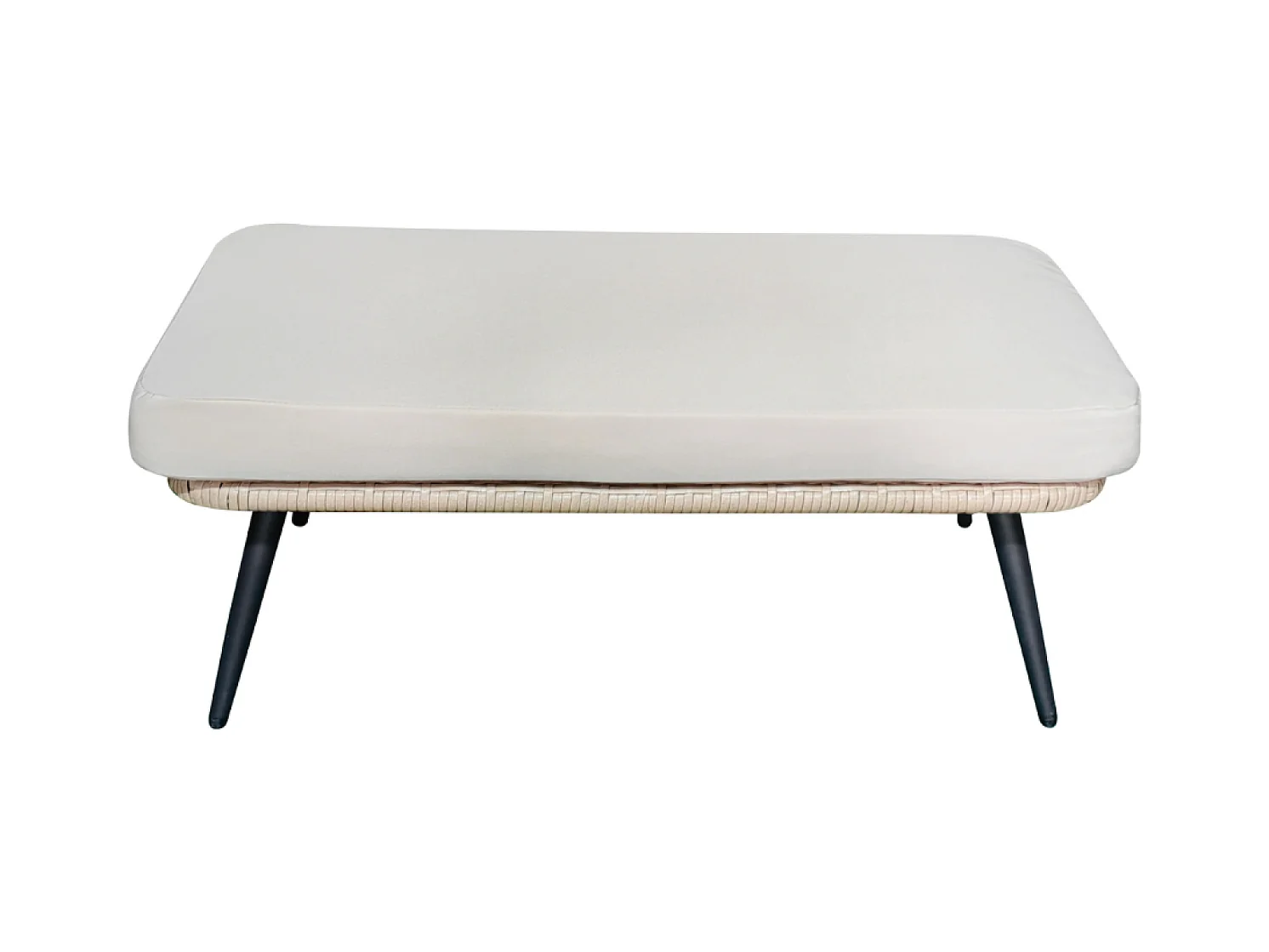 Ensemble fauteuil sur pied effet rotin et repose-pieds avec coussin beige JANE