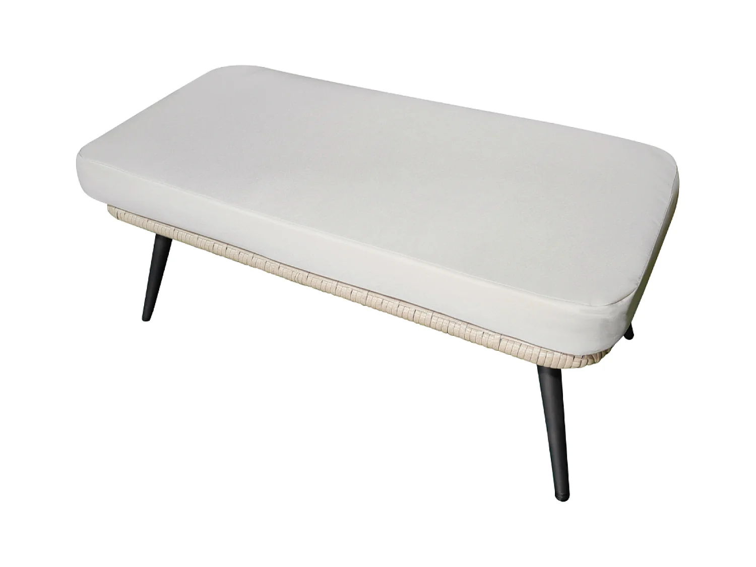 Ensemble fauteuil sur pied effet rotin et repose-pieds avec coussin beige JANE