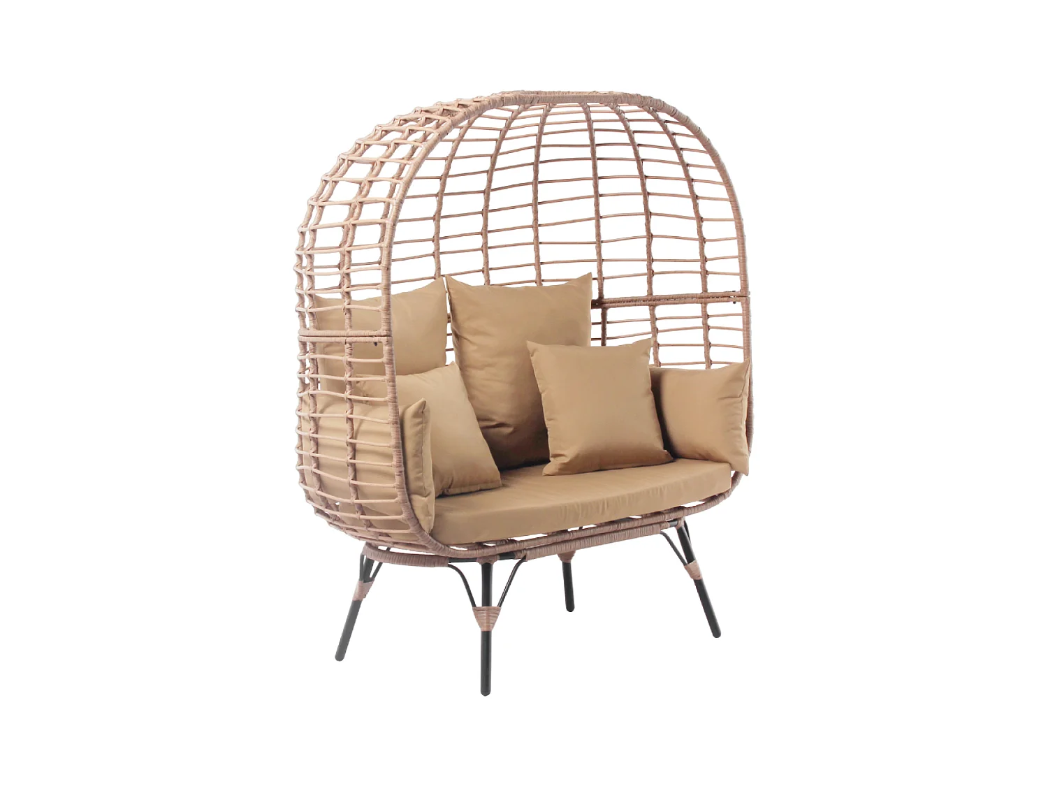 Ensemble fauteuil sur pied effet rotin et repose-pieds avec coussin beige JANE
