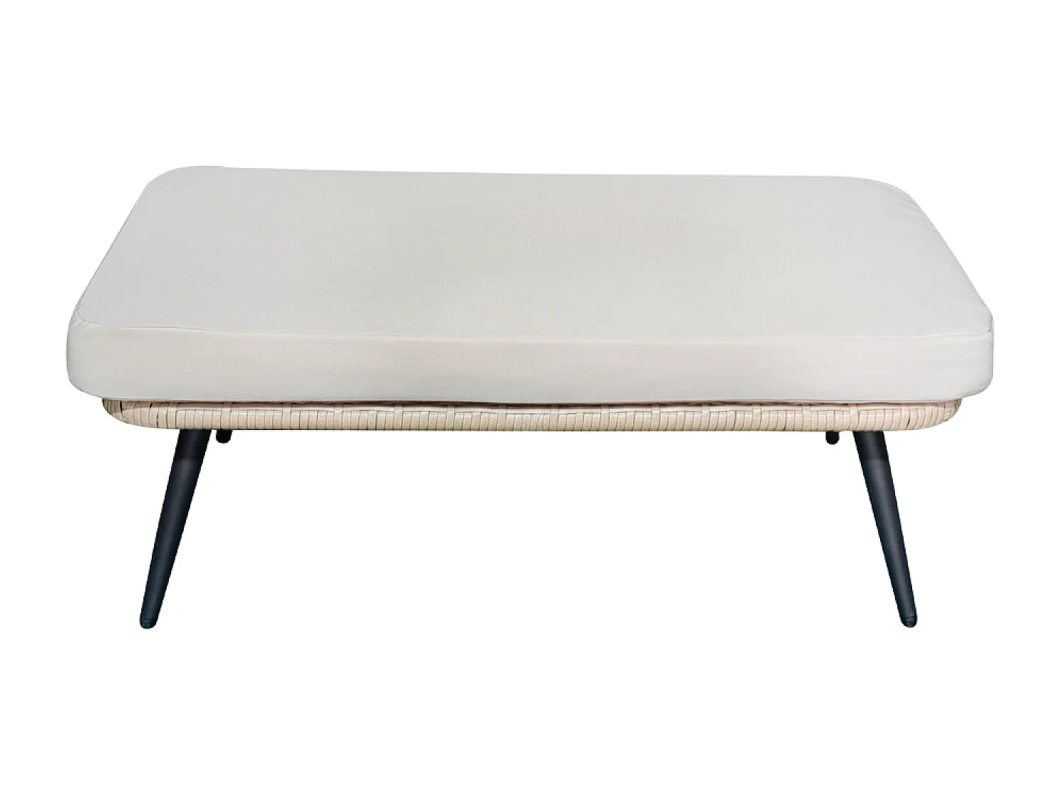 Buitenset Jane - Hangstoel met rotan effect en groot formaat voetenbank met beige kussen