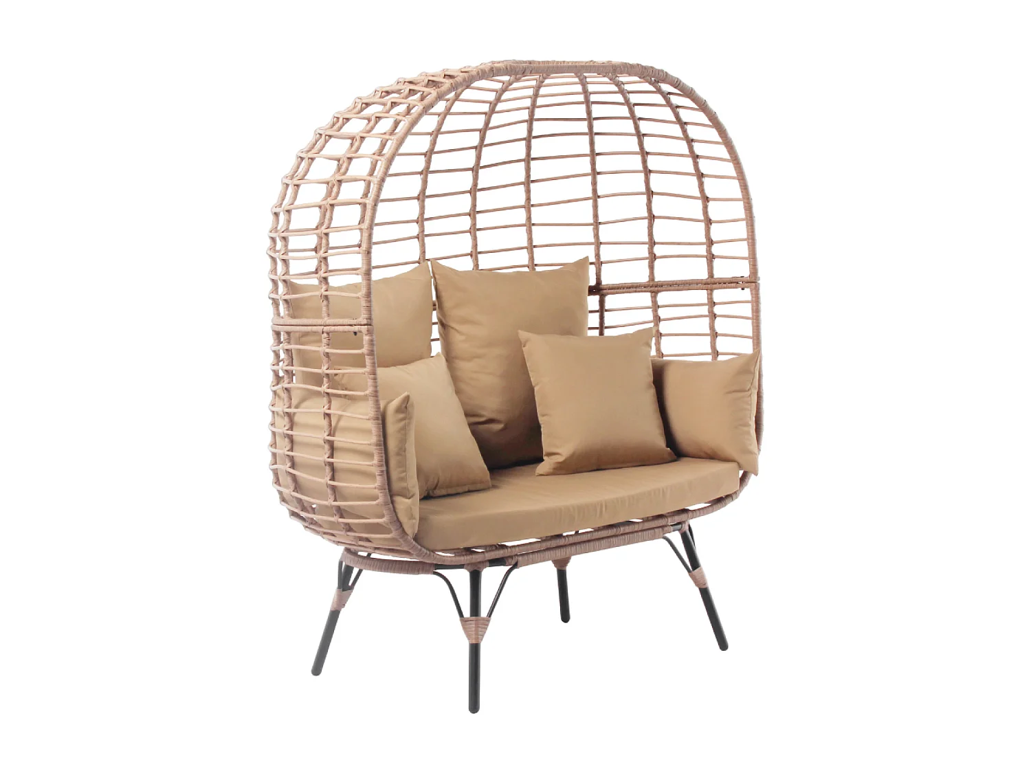 Ensemble fauteuil sur pied effet rotin et repose-pieds avec coussin beige JANE