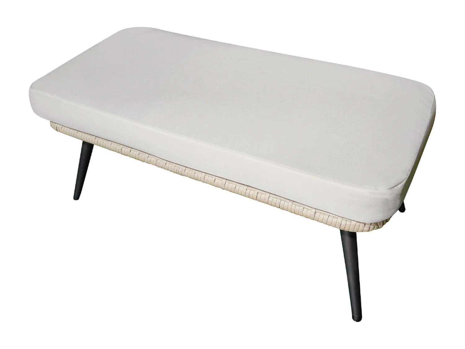 Ensemble fauteuil sur pied effet rotin et repose-pieds avec coussin beige JANE