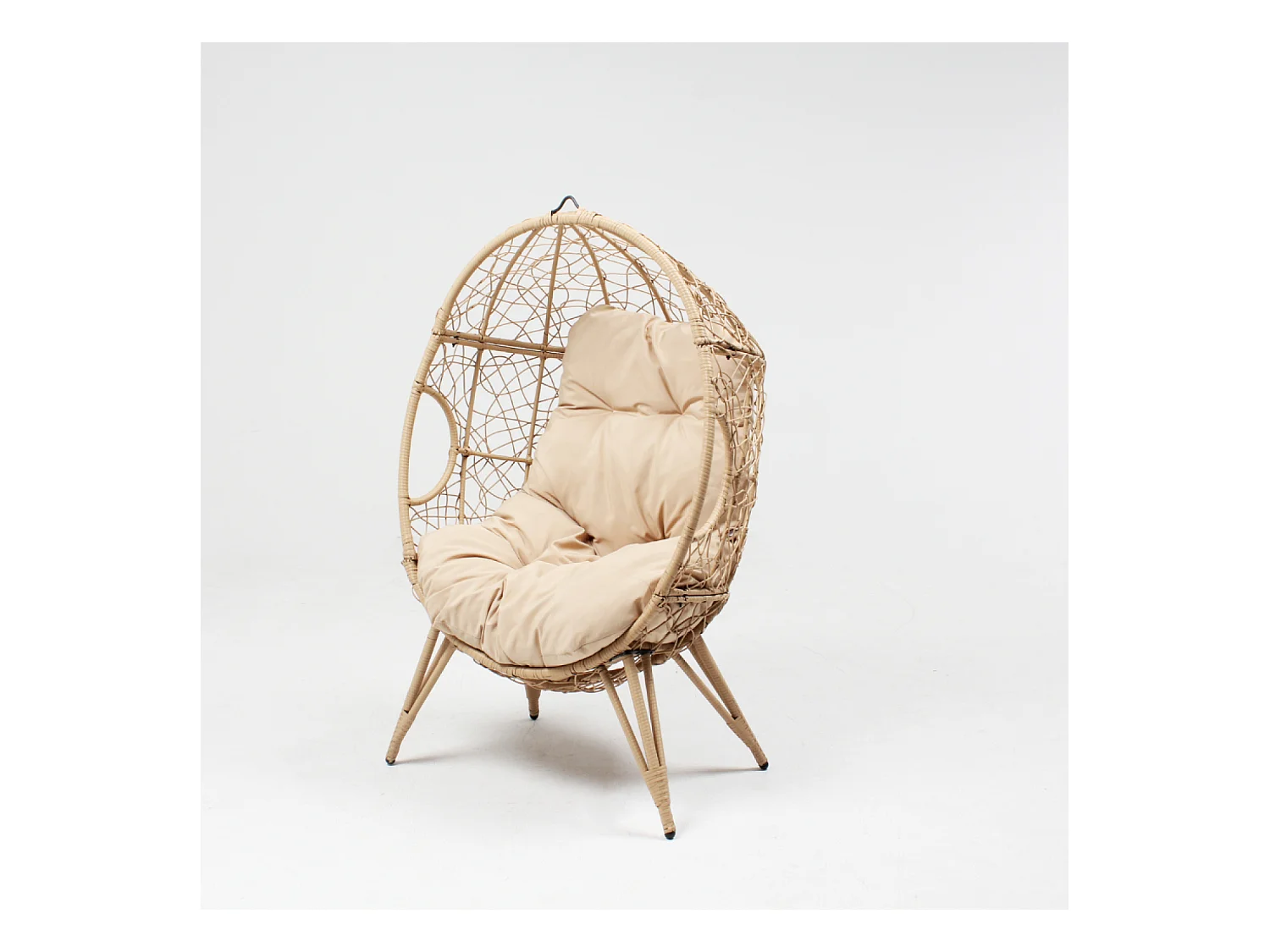 Ensemble d'extérieur : fauteuil suspendu effet rotin et repose-pieds avec coussin beige JANE