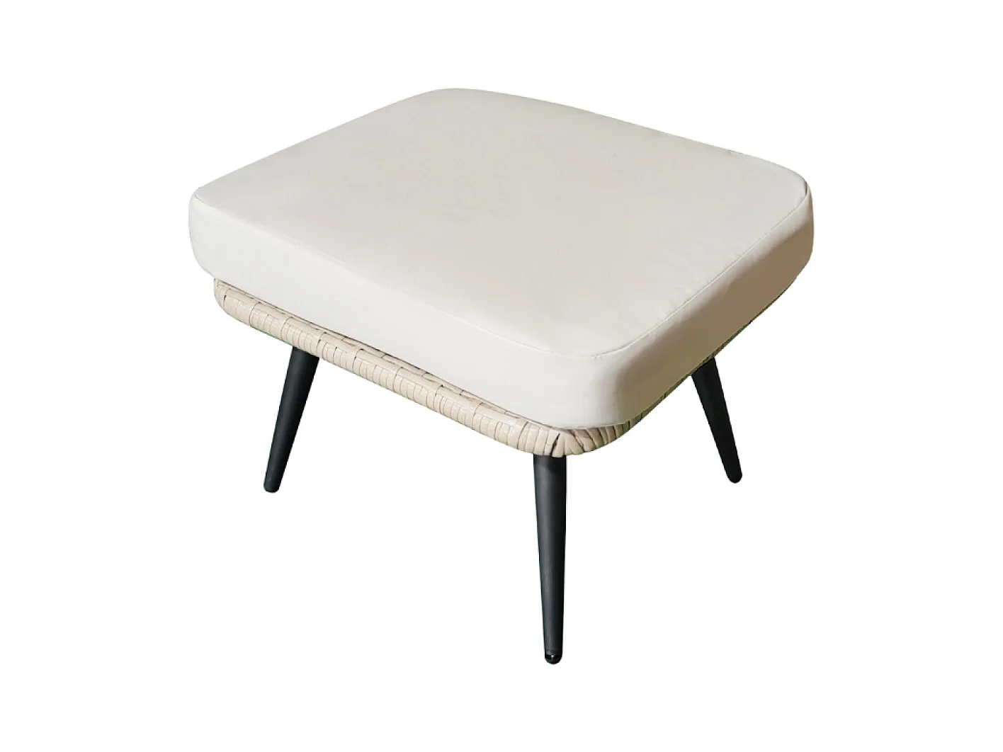 Ensemble d'extérieur : fauteuil suspendu effet rotin et repose-pieds avec coussin beige JANE