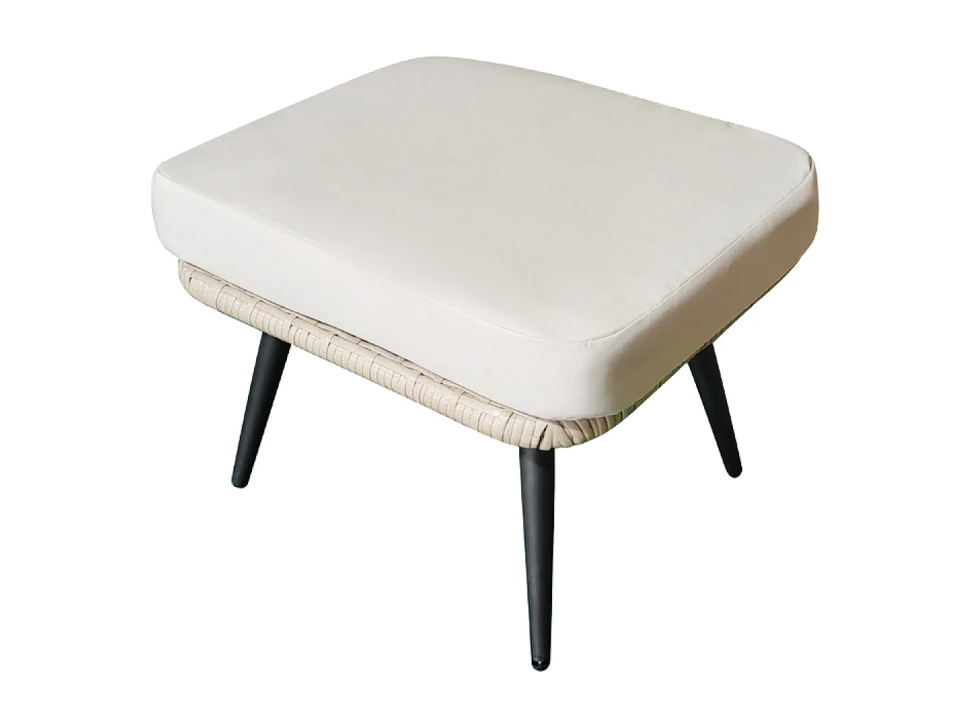 Ensemble d'extérieur : fauteuil suspendu effet rotin et repose-pieds avec coussin beige JANE