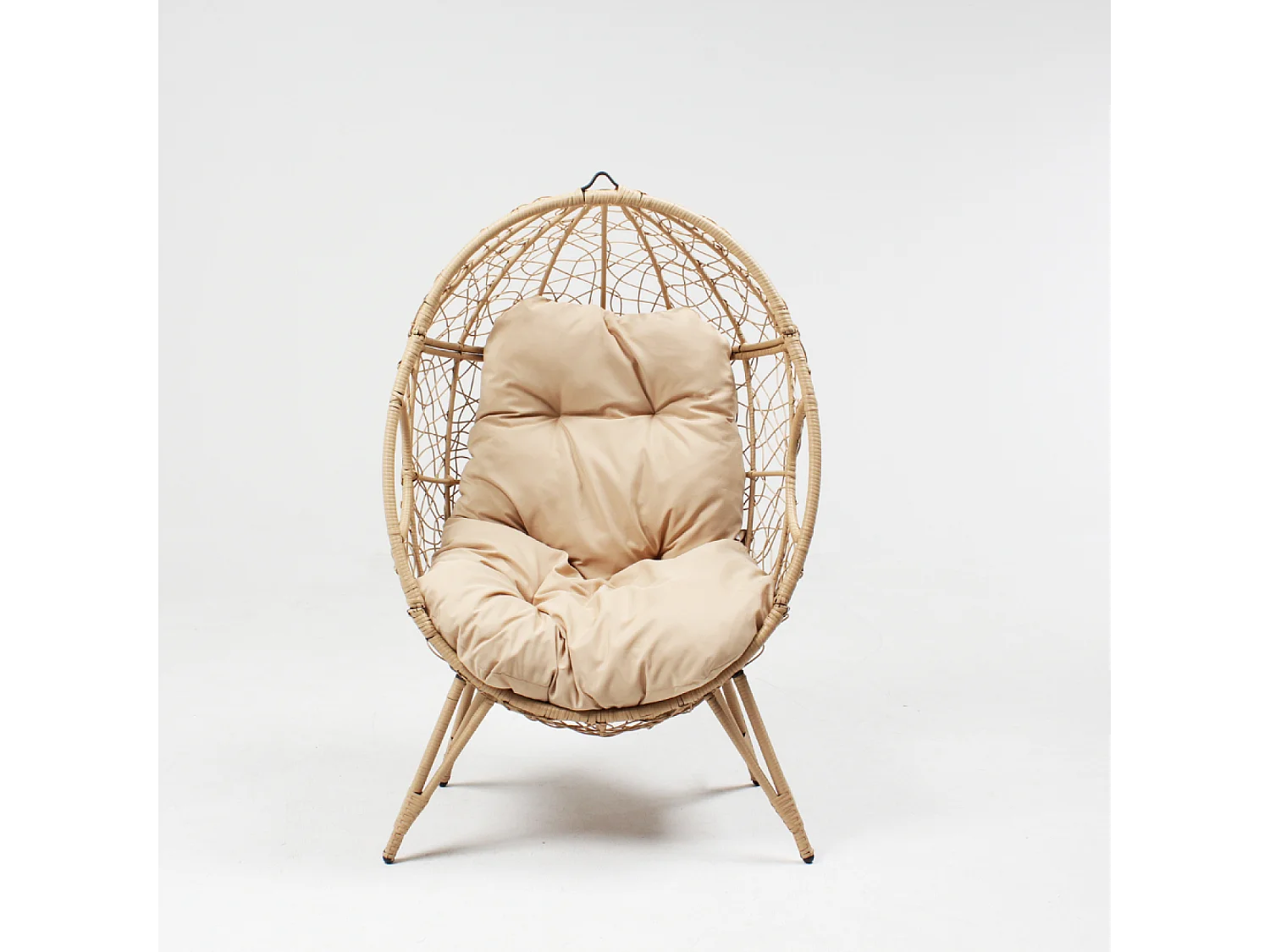 Ensemble d'extérieur : fauteuil suspendu effet rotin et repose-pieds avec coussin beige JANE