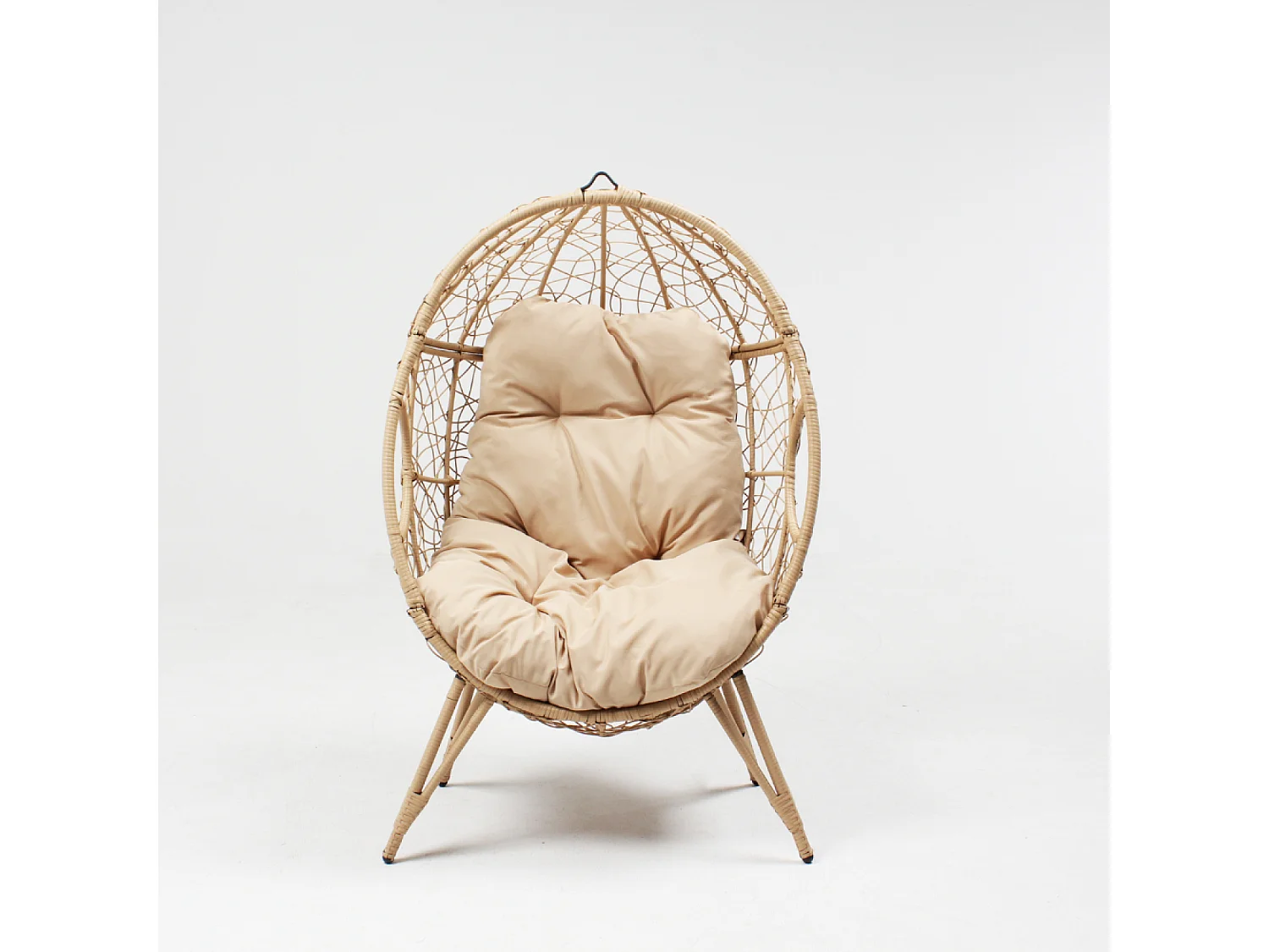 Ensemble d'extérieur : fauteuil suspendu effet rotin et repose-pieds avec coussin beige JANE