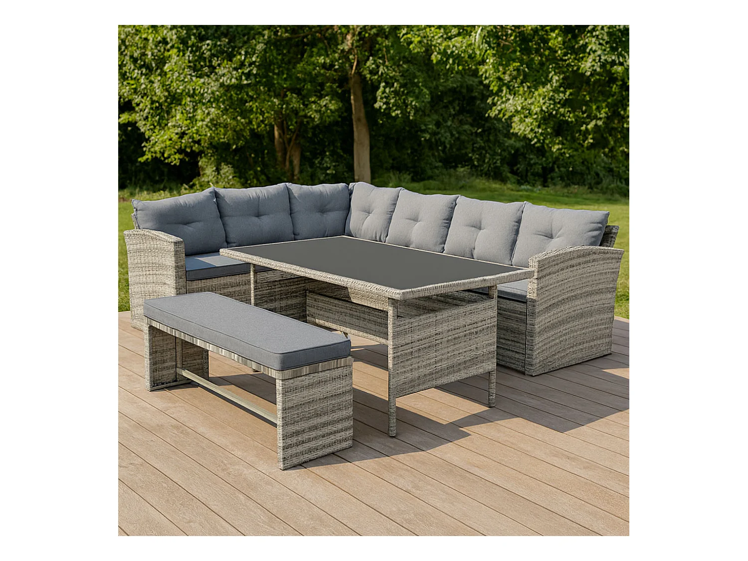 Salon de jardin 8 places avec canapé d'angle en résine tressée grise MOOREA