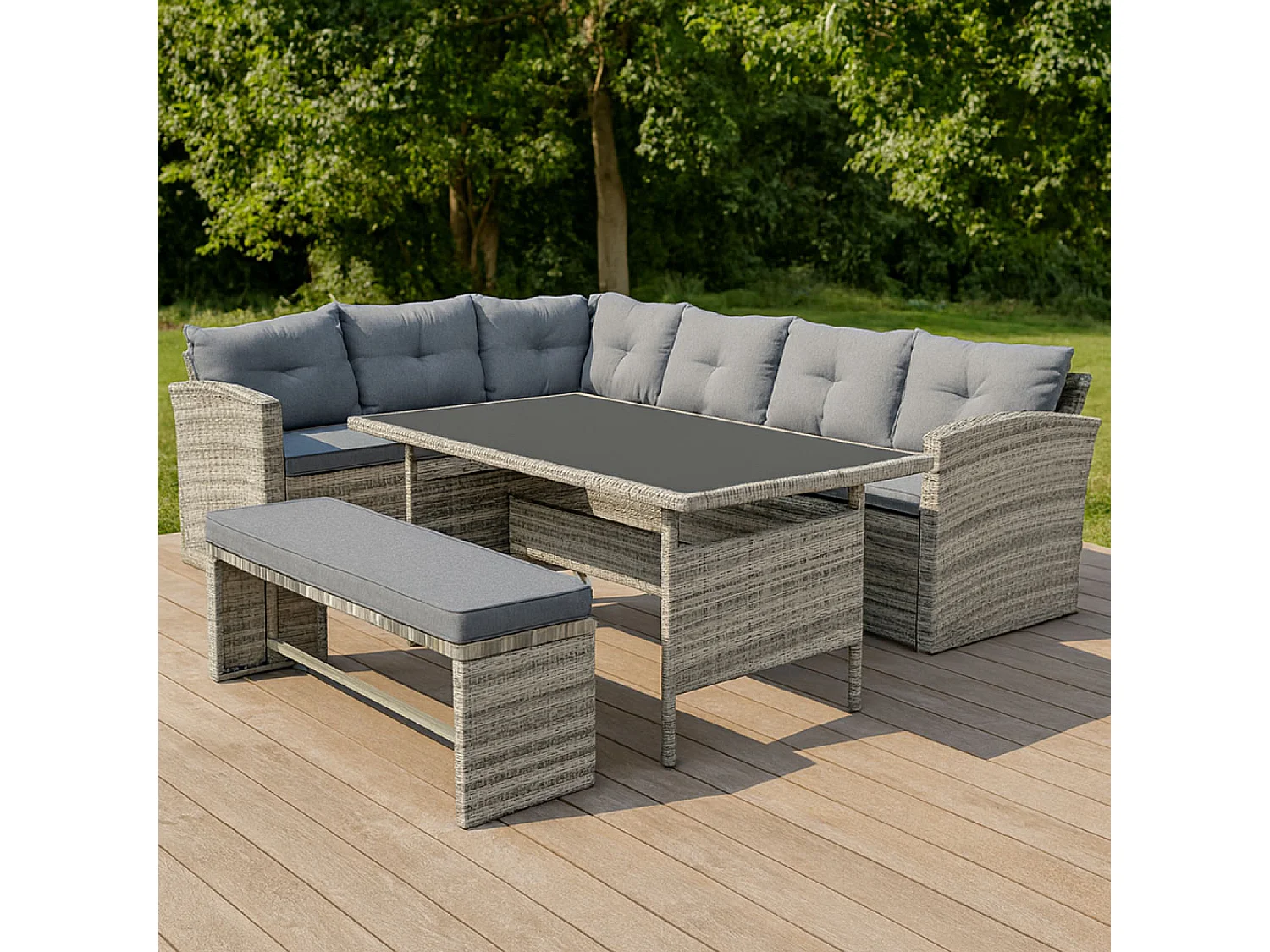 Loungeset 8 personen MOOREA met hoekbank van grijze gevlochten kunsthars
