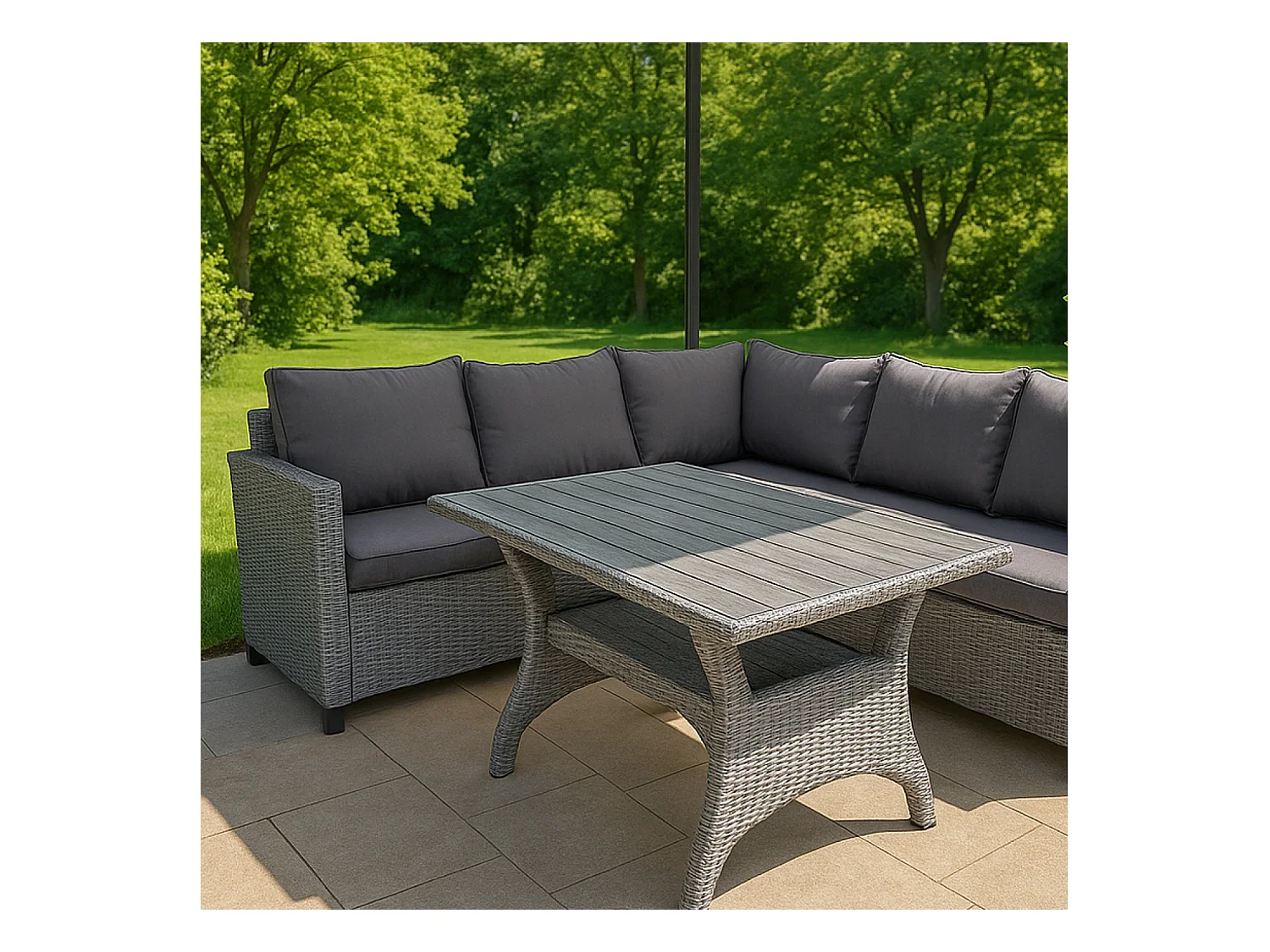Set da giardino ad angolo per 6 persone in rattan grigio con tavolo - Comodo ed elegante