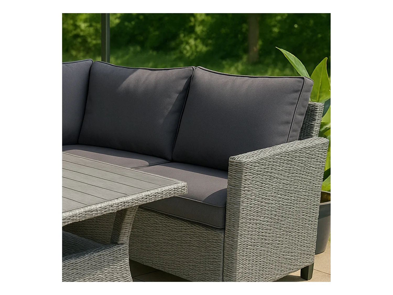 Set da giardino ad angolo per 6 persone in rattan grigio con tavolo - Comodo ed elegante